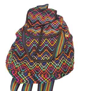 Artisan backpack Rainbow black embroidery bohemian double flap lined fabric NEW